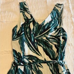 Who What Wear Green Leaf Print Jumpsuit on Cream